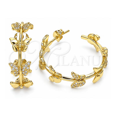 Oro Laminado Stud Earring, Gold Filled Style Butterfly Design, with White Micro Pave, Polished, Golden Finish, 02.341.0096