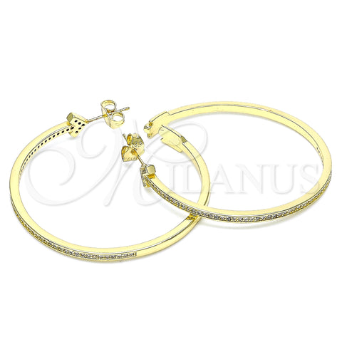 Oro Laminado Stud Earring, Gold Filled Style Arrow Design, with White Micro Pave, Polished, Golden Finish, 02.156.0536