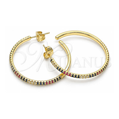 Oro Laminado Stud Earring, Gold Filled Style with Multicolor Micro Pave, Polished, Golden Finish, 02.156.0539