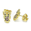 Gold Filled Ring — Stud Earring Owl Design with Multicolor Micro Pave — main product view — SKU 141744 | Oro Laminado anillo — Stud Earring Owl diseño with Multicolor Micro Pave — SKU 141744