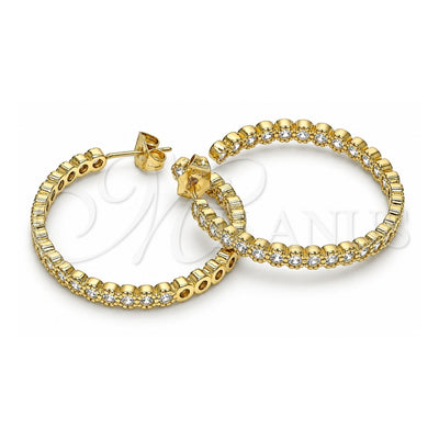 Oro Laminado Stud Earring, Gold Filled Style with White Cubic Zirconia, Polished, Golden Finish, 02.156.0541