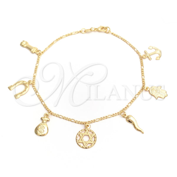Gold Filled Anklet — Charm Anklet Judaica and Hand of God Design — main product view — SKU 141746 | Oro Laminado tobillera — Charm Anklet Judaica and Hand of God diseño — SKU 141746