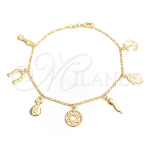 Gold Filled Anklet — Charm Anklet Judaica and Hand of God Design — main product view — SKU 141746 | Oro Laminado tobillera — Charm Anklet Judaica and Hand of God diseño — SKU 141746