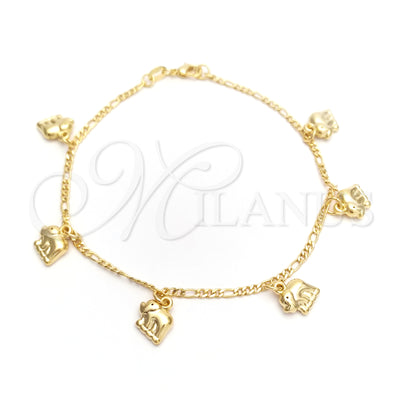 Gold Filled Anklet — Charm Anklet Elephant and Figaro Design Polished 03.32. for wholesale, main product view