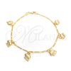 Oro Laminado Charm Anklet , Gold Filled Style Elephant and Figaro Design, Polished, Golden Finish, 03.32.0539.10 (03 MM Thickness, 10 Inches Length)