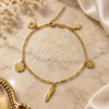 Oro Laminado Charm Anklet , Gold Filled Style Four-leaf Clover and Money Sign Design, Polished, Golden Finish, 03.32.0540.10 (03 MM Thickness, 10 Inches Length)