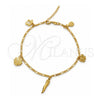 Oro Laminado Charm Anklet , Gold Filled Style Four-leaf Clover and Money Sign Design, Polished, Golden Finish, 03.32.0540.10 (03 MM Thickness, 10 Inches Length)