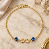 Oro Laminado Charm Anklet , Gold Filled Style Evil Eye and Infinite Design, Polished, Golden Finish, 03.32.0541.10 (03 MM Thickness, 10 Inches Length)