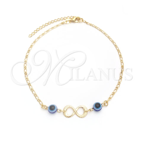 Oro Laminado Charm Anklet , Gold Filled Style Evil Eye and Infinite Design, Polished, Golden Finish, 03.32.0541.10 (03 MM Thickness, 10 Inches Length)