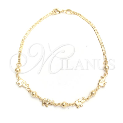 Gold Filled Anklet — Charm Anklet Elephant and Mariner Design Polished 03.32. for wholesale, main product view