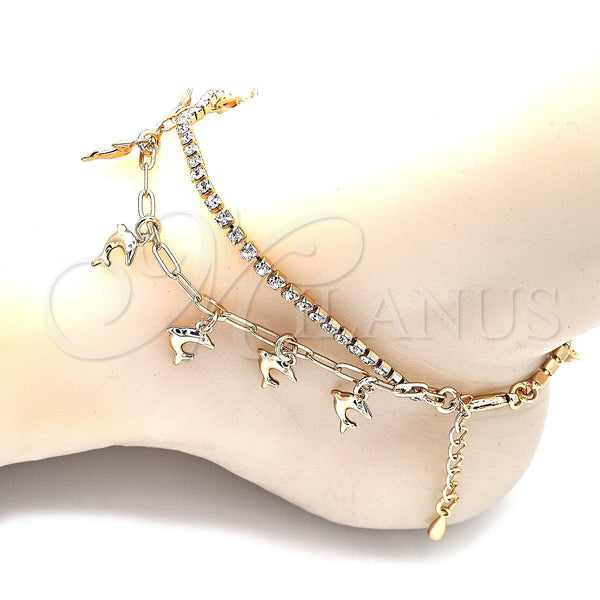 Gold Filled Anklet — Charm Anklet Dolphin and Paperclip Design with White — alternate product view — SKU 141772 | Oro Laminado tobillera — Charm Anklet Dolphin and Paperclip diseño with blanco — SKU 141772