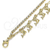 Oro Laminado Charm Anklet , Gold Filled Style Dolphin and Paperclip Design, with White Crystal, Polished, Golden Finish, 03.372.0007.10 (03 MM Thickness, 10 Inches Length)