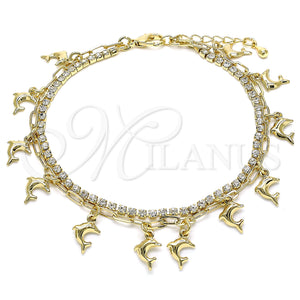 Gold Filled Anklet — Charm Anklet Dolphin and Paperclip Design with White — main product view — SKU 141772 | Oro Laminado tobillera — Charm Anklet Dolphin and Paperclip diseño with blanco — SKU 141772