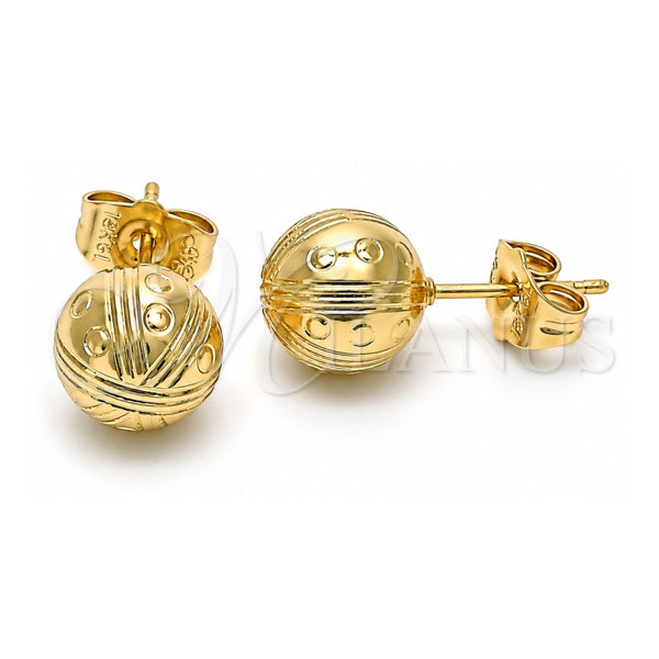 Oro Laminado Stud Earring, Gold Filled Style Diamond Cutting Finish, Golden Finish, 02.100.0113