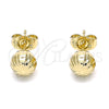 Oro Laminado Stud Earring, Gold Filled Style Hollow Design, Diamond Cutting Finish, Golden Finish, 02.100.0058.1