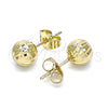 Oro Laminado Stud Earring, Gold Filled Style Hollow Design, Diamond Cutting Finish, Golden Finish, 02.100.0058.1