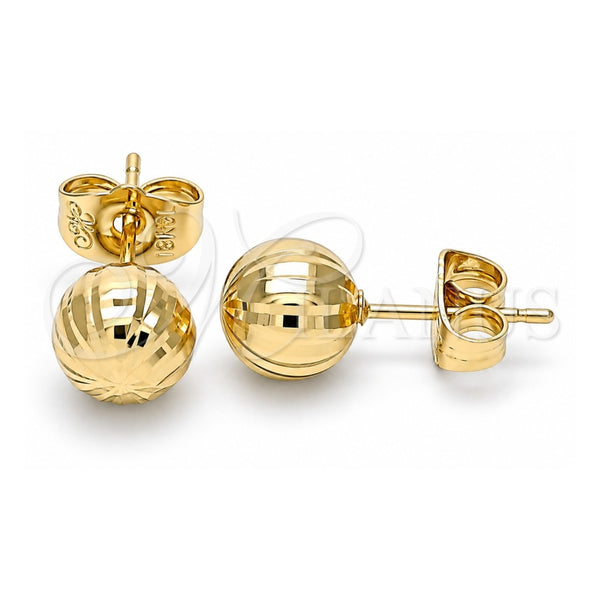 Oro Laminado Stud Earring, Gold Filled Style Hollow Design, Diamond Cutting Finish, Golden Finish, 02.100.0058.1