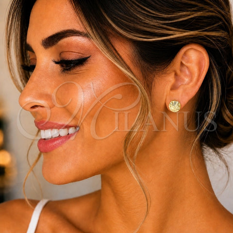 Oro Laminado Stud Earring, Gold Filled Style Diamond Cutting Finish, Golden Finish, 02.100.0117