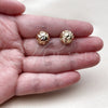 Oro Laminado Stud Earring, Gold Filled Style Ball Design, Diamond Cutting Finish, Golden Finish, 02.100.0117.1