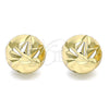 Oro Laminado Stud Earring, Gold Filled Style Ball Design, Diamond Cutting Finish, Golden Finish, 02.100.0117.1