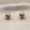 Oro Laminado Stud Earring, Gold Filled Style Ball Design, Diamond Cutting Finish, Golden Finish, 02.100.0117.1