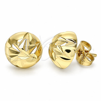 Oro Laminado Stud Earring, Gold Filled Style Ball Design, Diamond Cutting Finish, Golden Finish, 02.100.0117.1