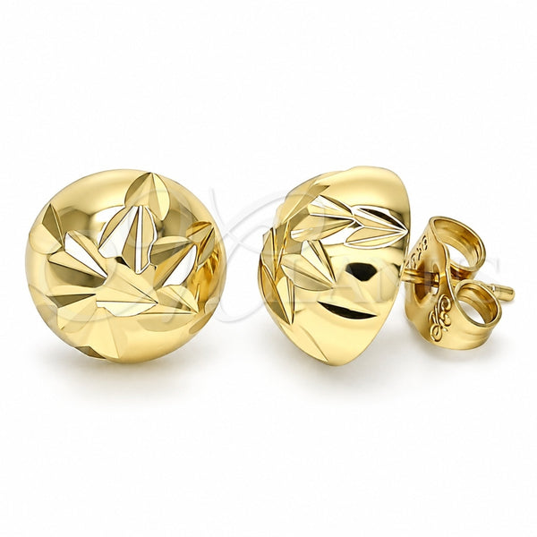 Oro Laminado Stud Earring, Gold Filled Style Ball Design, Diamond Cutting Finish, Golden Finish, 02.100.0117.1