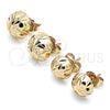 Oro Laminado Stud Earring, Gold Filled Style Ball Design, Diamond Cutting Finish, Golden Finish, 02.100.0117.1