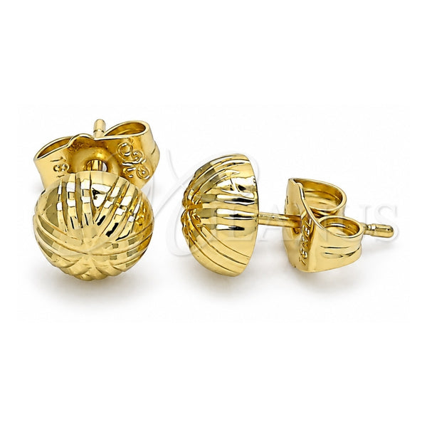 Oro Laminado Stud Earring, Gold Filled Style Diamond Cutting Finish, Golden Finish, 02.100.0119