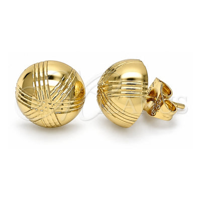 Oro Laminado Stud Earring, Gold Filled Style Diamond Cutting Finish, Golden Finish, 02.100.0119.1