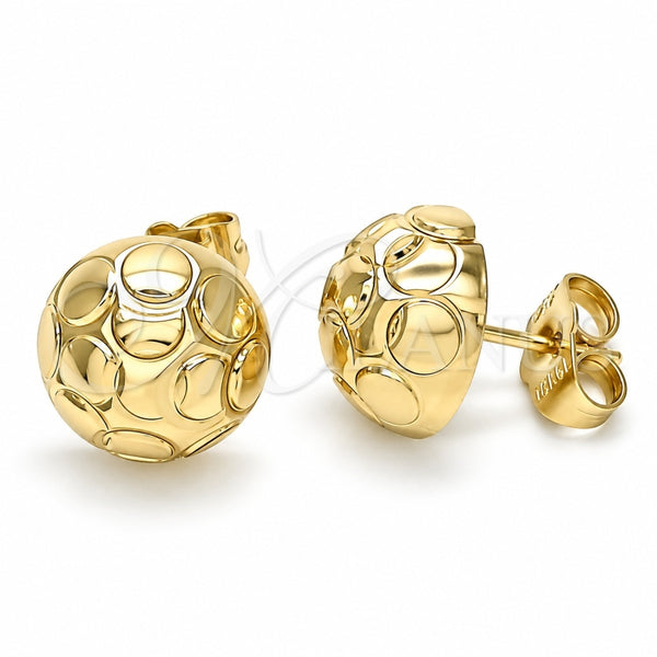 Oro Laminado Stud Earring, Gold Filled Style Diamond Cutting Finish, Golden Finish, 02.100.0121