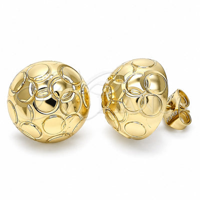 Oro Laminado Stud Earring, Gold Filled Style Diamond Cutting Finish, Golden Finish, 02.100.0121.1
