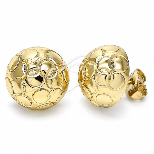 Oro Laminado Stud Earring, Gold Filled Style Diamond Cutting Finish, Golden Finish, 02.100.0121.1