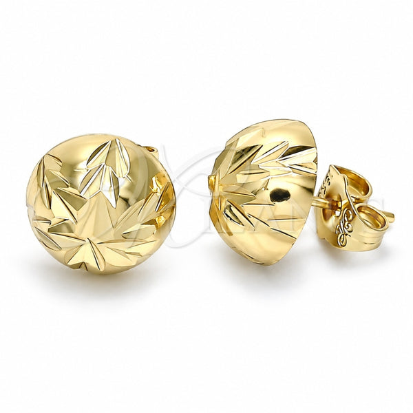 Oro Laminado Stud Earring, Gold Filled Style Diamond Cutting Finish, Golden Finish, 02.100.0122