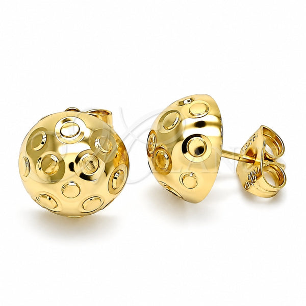 Oro Laminado Stud Earring, Gold Filled Style Diamond Cutting Finish, Golden Finish, 02.100.0123
