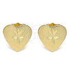 Oro Laminado Stud Earring, Gold Filled Style Heart Design, Diamond Cutting Finish, Golden Finish, 02.100.0125
