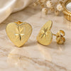 Oro Laminado Stud Earring, Gold Filled Style Heart Design, Diamond Cutting Finish, Golden Finish, 02.100.0125
