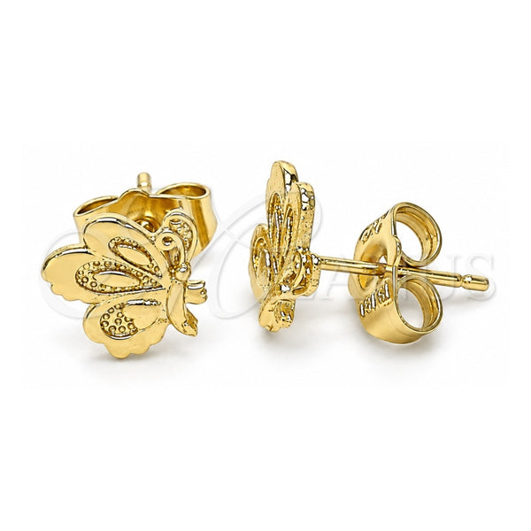 Oro Laminado Stud Earring, Gold Filled Style Butterfly Design, Polished, Golden Finish, 02.100.0126