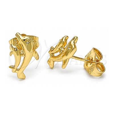 Oro Laminado Stud Earring, Gold Filled Style Dolphin Design, Polished, Golden Finish, 02.100.0128