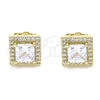 Oro Laminado Stud Earring, Gold Filled Style with White Cubic Zirconia and White Micro Pave, Polished, Golden Finish, 02.210.0477