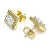 Oro Laminado Stud Earring, Gold Filled Style with White Cubic Zirconia and White Micro Pave, Polished, Golden Finish, 02.210.0477