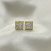 Oro Laminado Stud Earring, Gold Filled Style with White Cubic Zirconia and White Micro Pave, Polished, Golden Finish, 02.210.0477