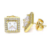 Oro Laminado Stud Earring, Gold Filled Style with White Cubic Zirconia and White Micro Pave, Polished, Golden Finish, 02.210.0477
