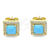 Oro Laminado Stud Earring, Gold Filled Style with Turquoise Cubic Zirconia and White Micro Pave, Polished, Golden Finish, 02.210.0477.2