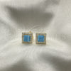 Oro Laminado Stud Earring, Gold Filled Style with Turquoise Cubic Zirconia and White Micro Pave, Polished, Golden Finish, 02.210.0477.2