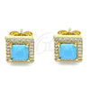 Oro Laminado Stud Earring, Gold Filled Style with Turquoise Cubic Zirconia and White Micro Pave, Polished, Golden Finish, 02.210.0477.2
