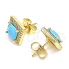 Oro Laminado Stud Earring, Gold Filled Style with Turquoise Cubic Zirconia and White Micro Pave, Polished, Golden Finish, 02.210.0477.2