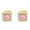 Oro Laminado Stud Earring, Gold Filled Style with Pink Cubic Zirconia and White Micro Pave, Polished, Golden Finish, 02.210.0477.3