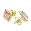 Oro Laminado Stud Earring, Gold Filled Style with Pink Cubic Zirconia and White Micro Pave, Polished, Golden Finish, 02.210.0477.3