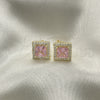 Oro Laminado Stud Earring, Gold Filled Style with Pink Cubic Zirconia and White Micro Pave, Polished, Golden Finish, 02.210.0477.3